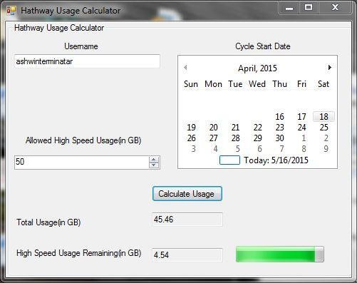 Hathway Usage Info 2.0.1 software screenshot