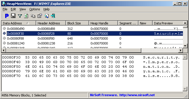HeapMemView 1.05 software screenshot