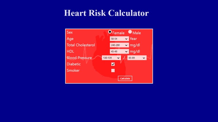 Heart Risk Calculator 1.0.0.1 software screenshot
