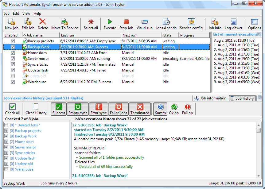 Heatsoft Automatic Synchronizer 2.03 software screenshot