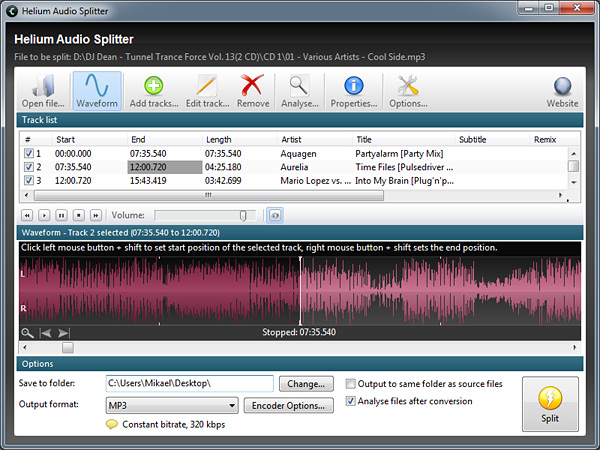 Helium Audio Splitter 1.9.0.343 software screenshot