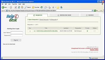Help Desk for IIS 2.2 software screenshot