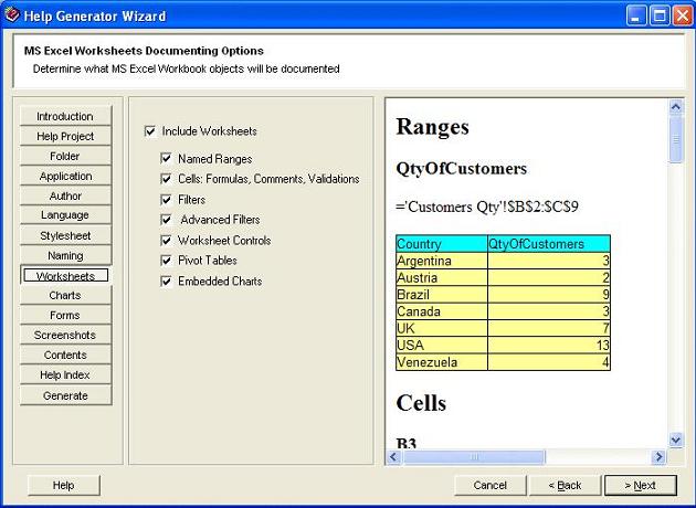 Help Generator for Microsoft Excel 4.0 software screenshot