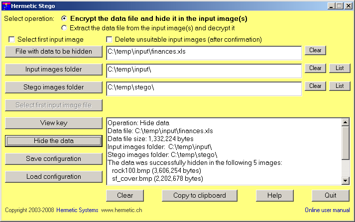 Hermetic Stego 9.49 software screenshot