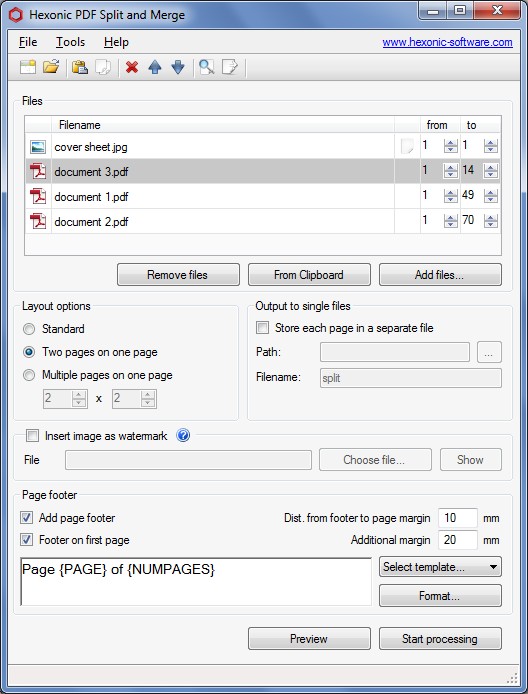 Hexonic PDF Split and Merge 1.0.3.0 software screenshot