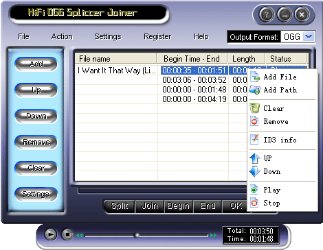 HiFi OGG Splitter Joiner 3.00.07 software screenshot