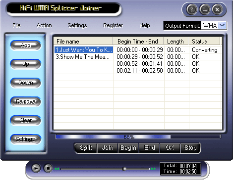 HiFi WMA Splitter Joiner 3.00.07 software screenshot