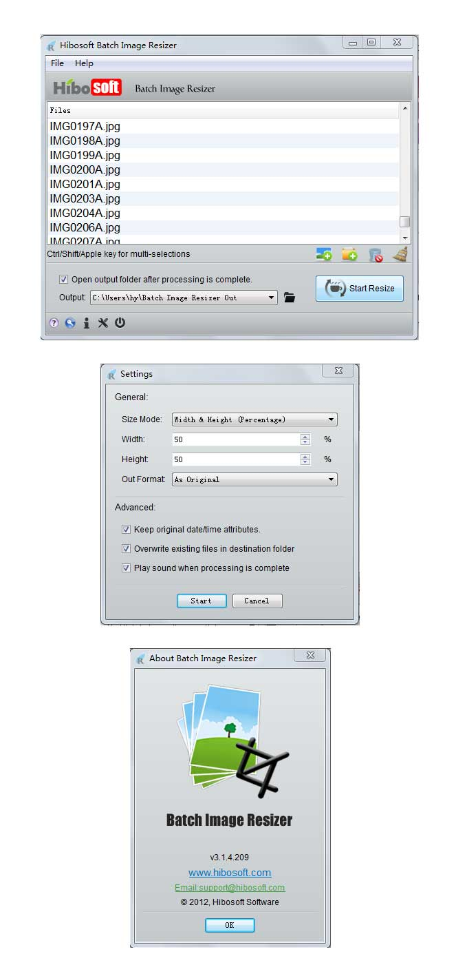 Hibosoft Batch Image Resizer 3.2 software screenshot