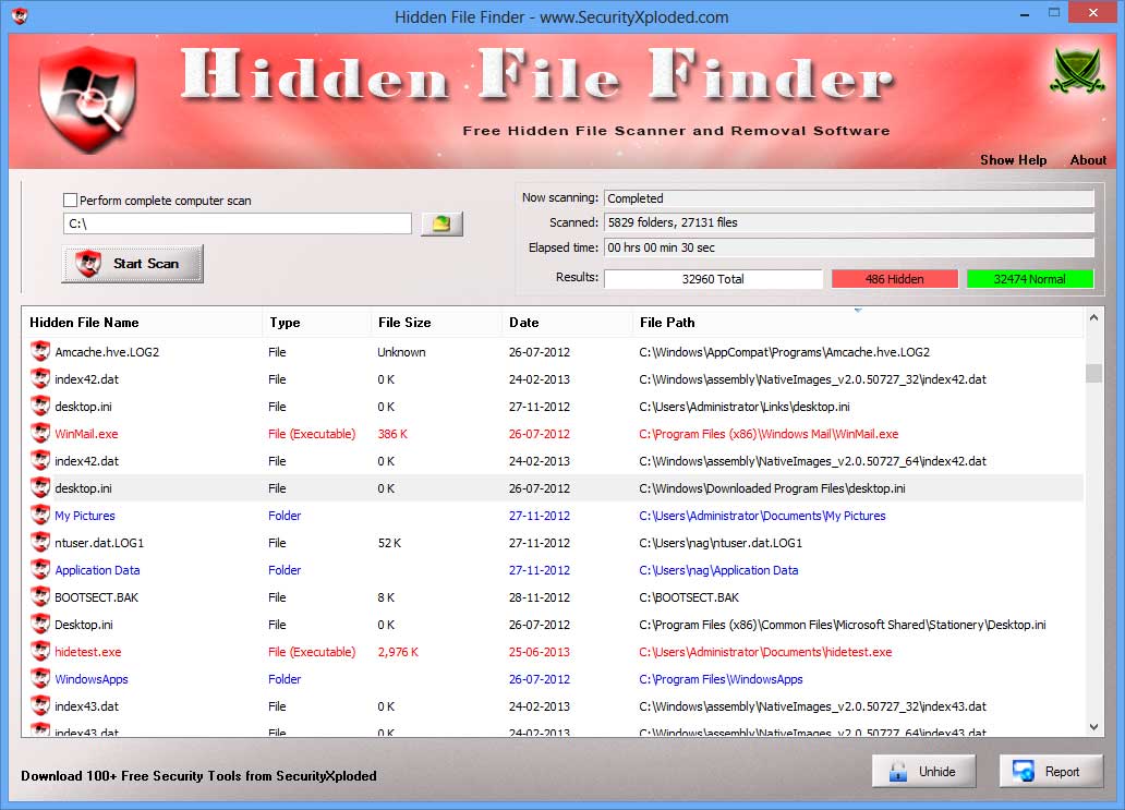 Hidden File Finder 6.0 software screenshot