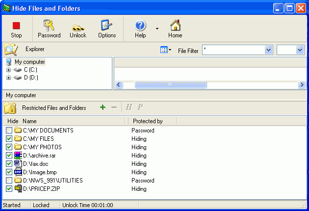 Hide Files & Folders 3.59 software screenshot