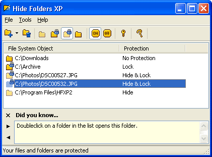 Hide Folders XP 2.9.8 software screenshot