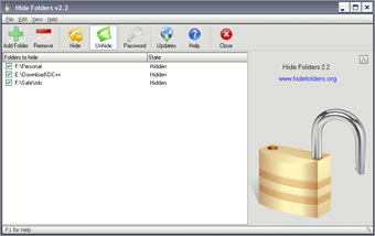 Hide Folders 5.4.5.4.2.1155 software screenshot
