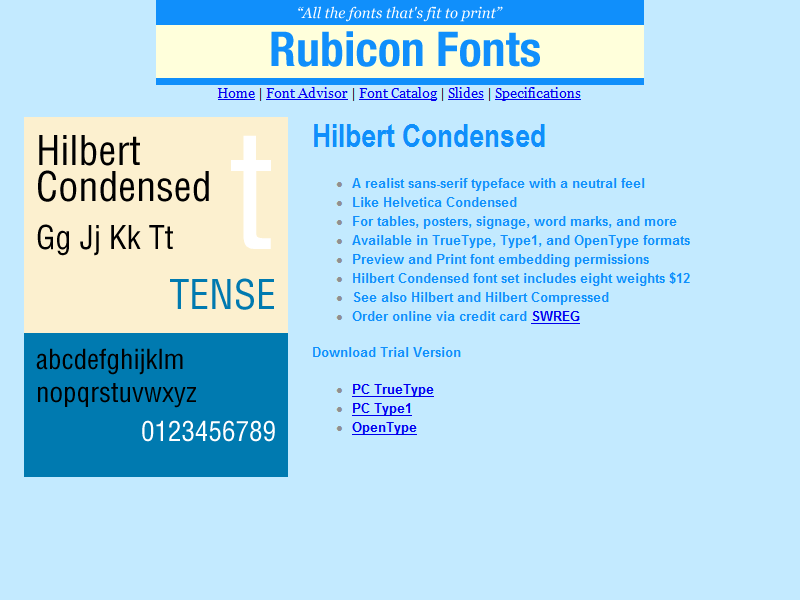 Hilbert Condensed Font Type1 2.00 software screenshot