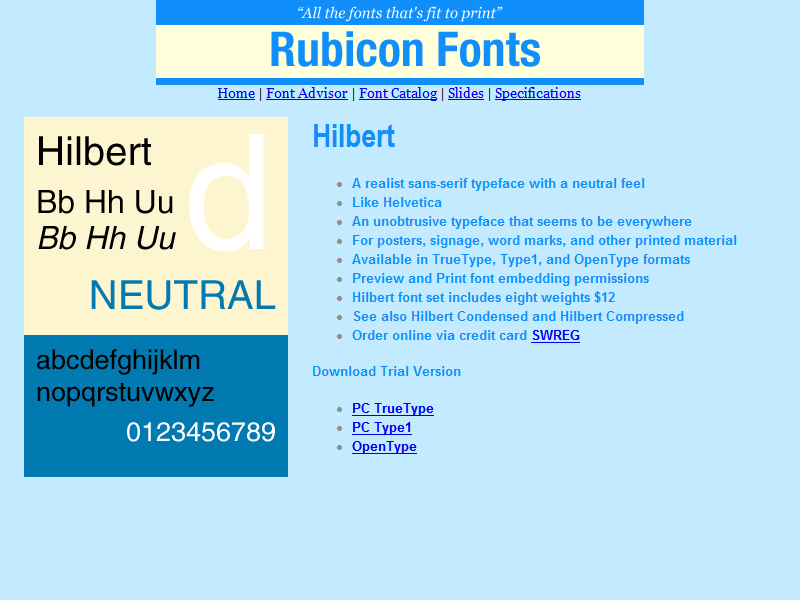 Hilbert Font TT 2.00 software screenshot