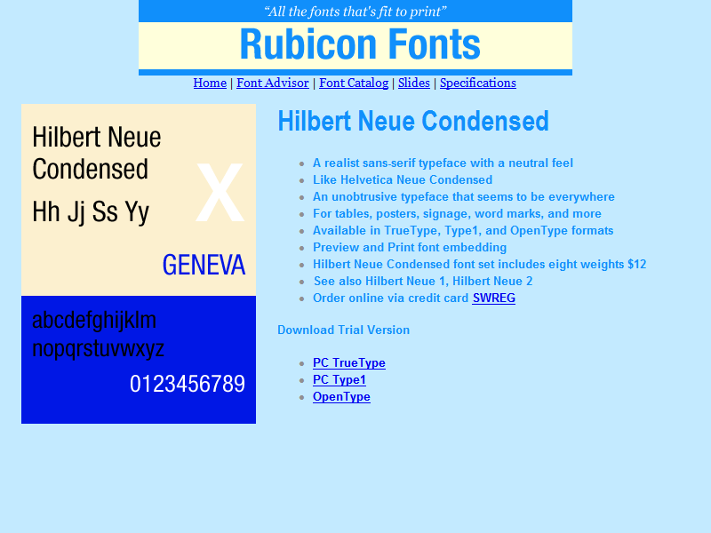 Hilbert Neue Condensed Font TT 2.00 software screenshot