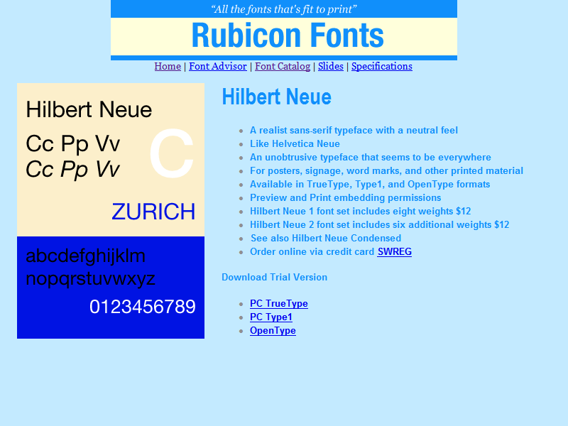 Hilbert Neue Fonts Type1 2.00 software screenshot