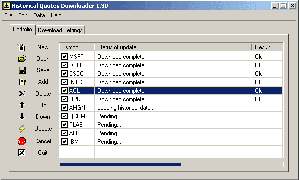 Historical Quotes Downloader 2.01 software screenshot