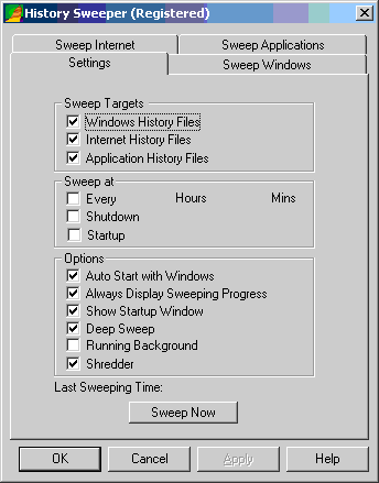 History Sweeper 3.35 software screenshot