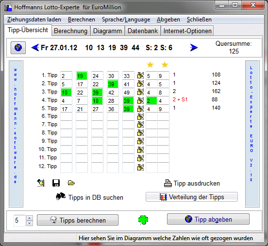 Hoffmanns Lotto-Experte fur EuroMillion 2.22 software screenshot