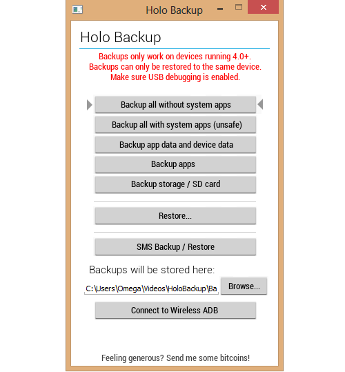 Holo Backup 2.0 software screenshot