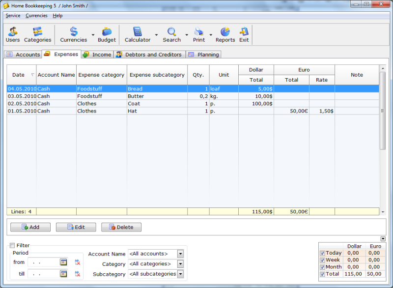 Home Bookkeeping 6.2.0.19 software screenshot