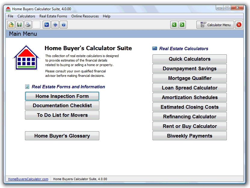 Home Buyers Calculator Suite 4.1 software screenshot