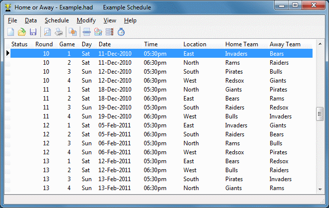 Home or Away League Scheduler 9.1 software screenshot