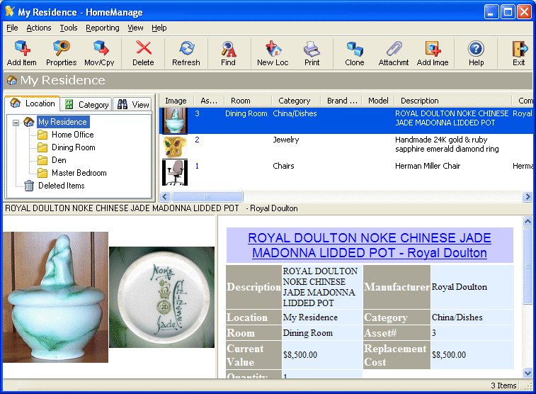 HomeManage Home Inventory Software 2010 software screenshot