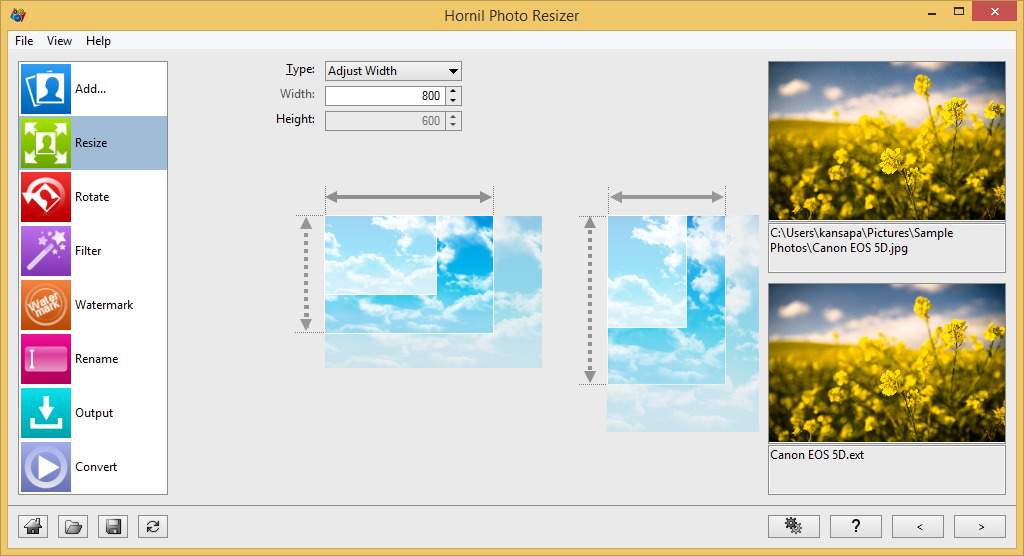 Hornil Photo Resizer 1.1.0.0 software screenshot