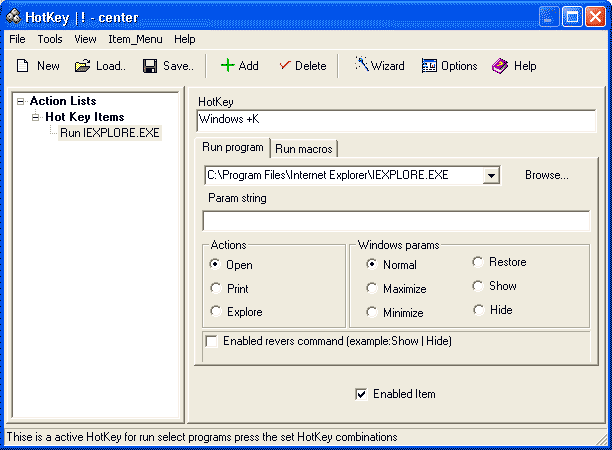 Hot Key Center 0.99 software screenshot