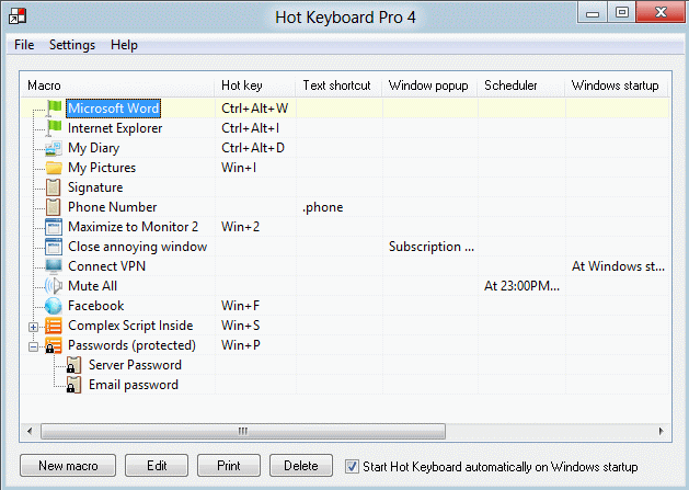 Hot Keyboard Pro 6.0.87 software screenshot
