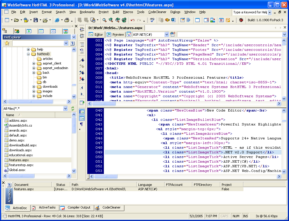HotHTML 3 Professional 1.6.3389 software screenshot