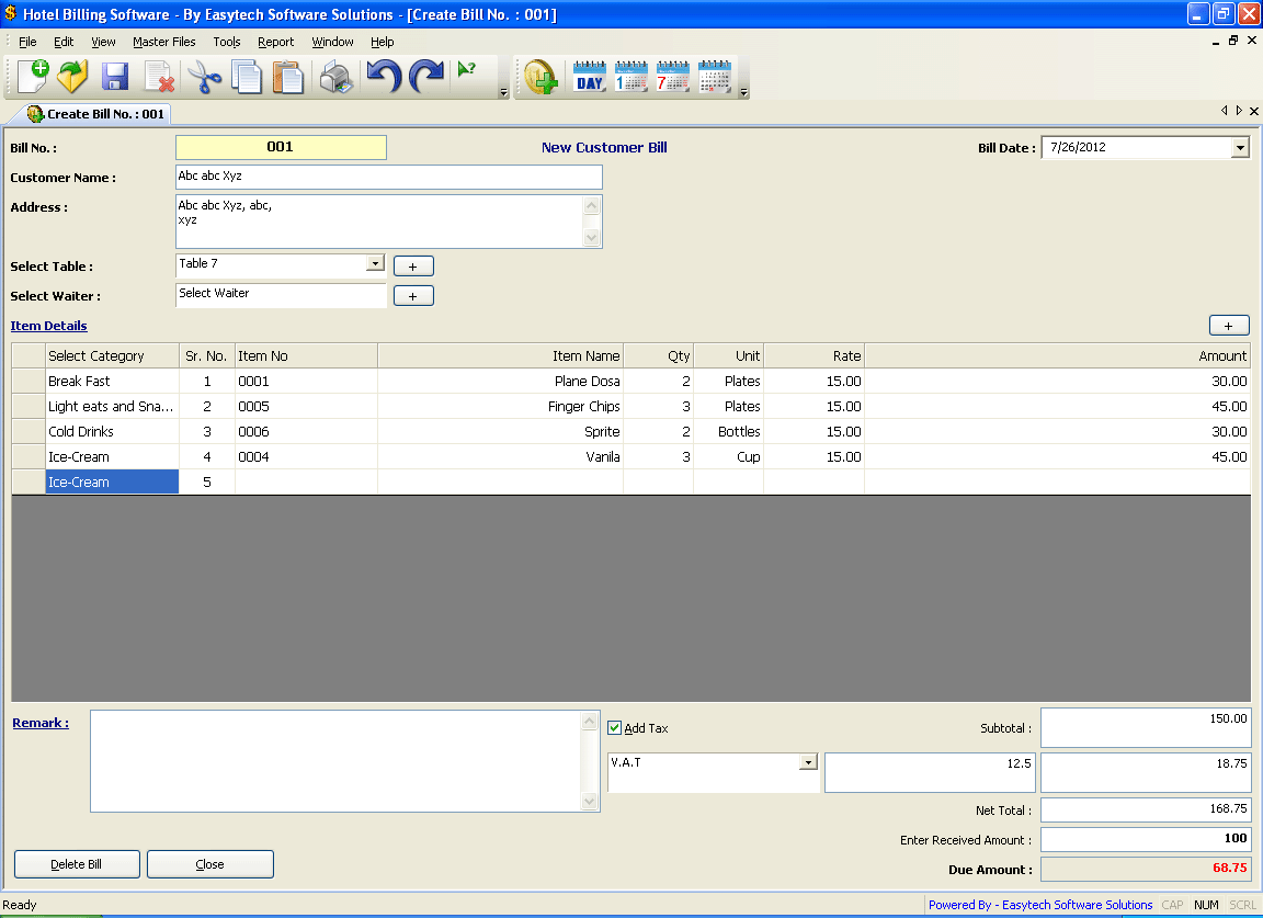 Hotel Billing Software 1.0.90 software screenshot
