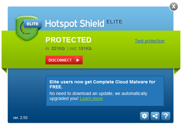 Hotspot Shield Elite 6.8.12 software screenshot