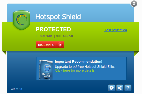 Hotspot Shield 6.8.12 software screenshot