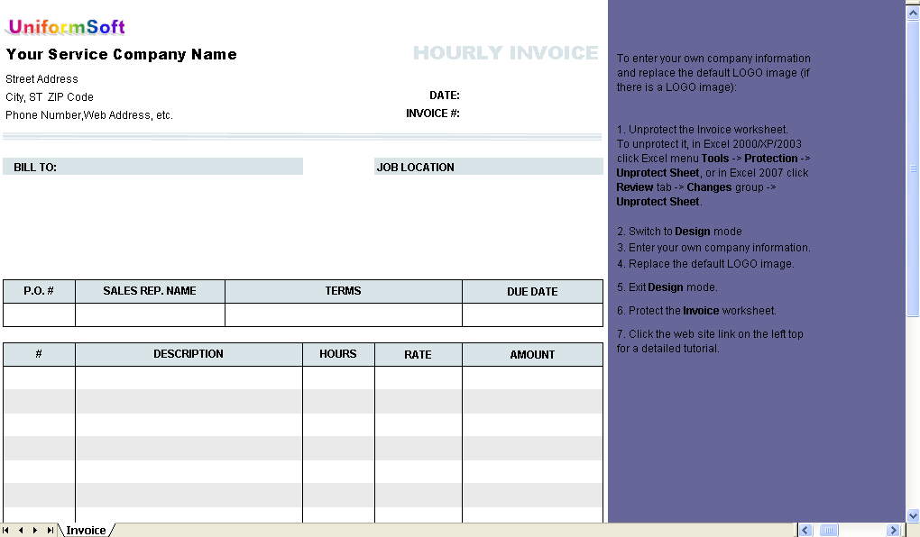 Hourly Invoice Form 1.10 software screenshot