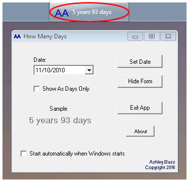 How Many Days 1.5 software screenshot