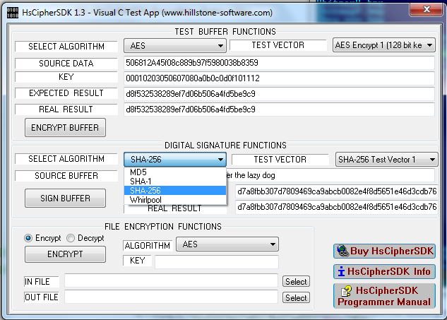 HsCipherSDK Encryption Library 1.3 software screenshot