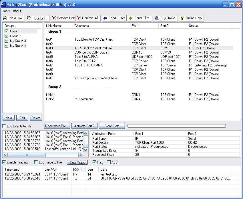 HsTcp2Com (Professional Edition) 2.0 software screenshot