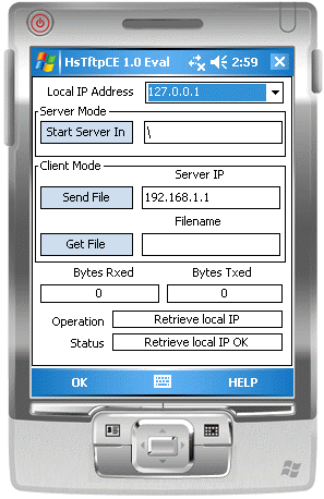 HsTftpCE - TFTP Client Server for Pocket PC 1.0 software screenshot