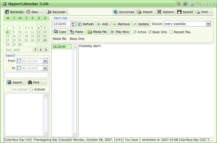 HyperCalendar Free 3.3.2.1 software screenshot