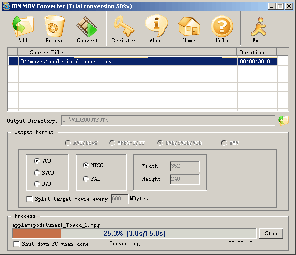 IBN MOV Converter 2.0.1 software screenshot