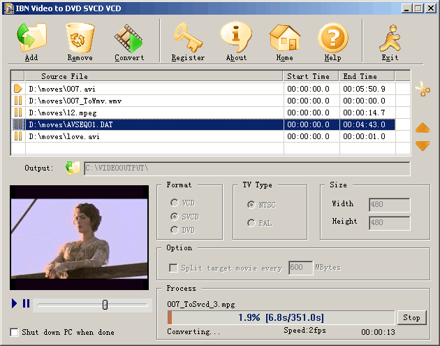 IBN Video to DVD SVCD VCD 2.3.2 software screenshot