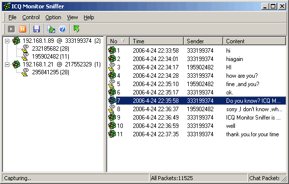 ICQ Monitor Sniffer 3.2 software screenshot