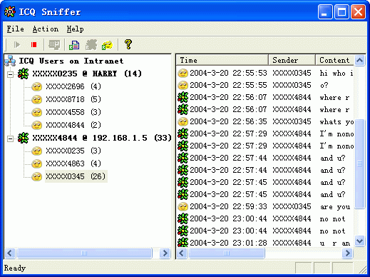 ICQ Sniffer 1.2 software screenshot