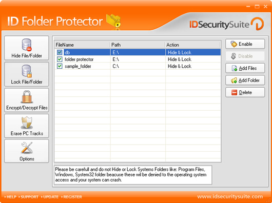 ID Folder Protector 1.2 software screenshot