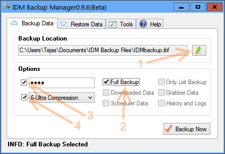 IDM Backup Manager 1.0.0 software screenshot