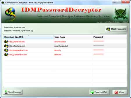 IDM Password Decryptor Portable 2.0 software screenshot
