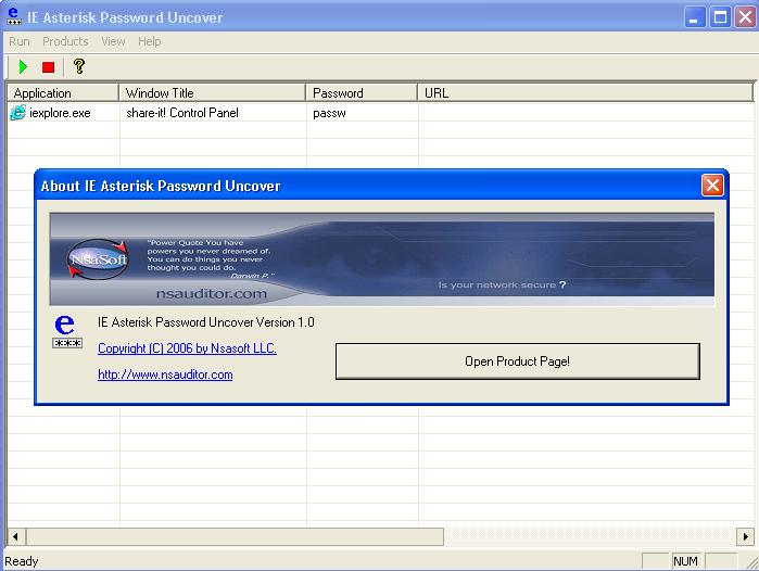 IE Asterisk Password Uncover 1.8.3 software screenshot