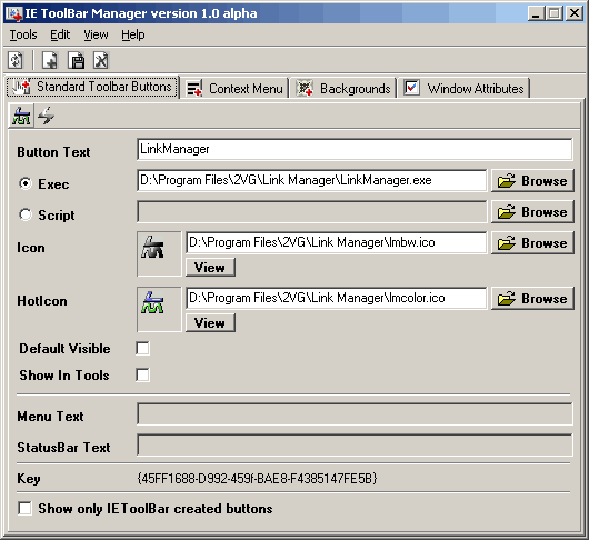 IE Toolbar Manager 1.1 software screenshot